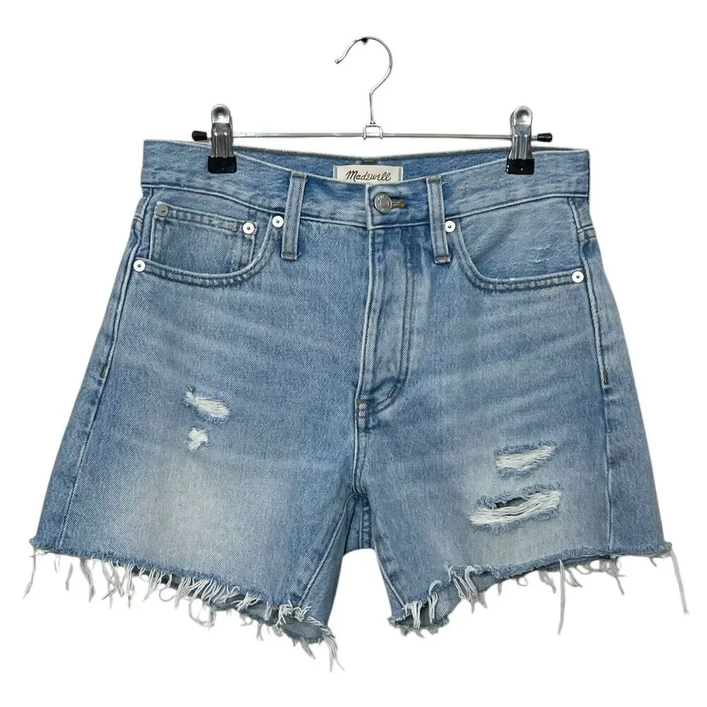 Madewell Denim Shorts Selton Wash Distressed Raw Hem Size 24